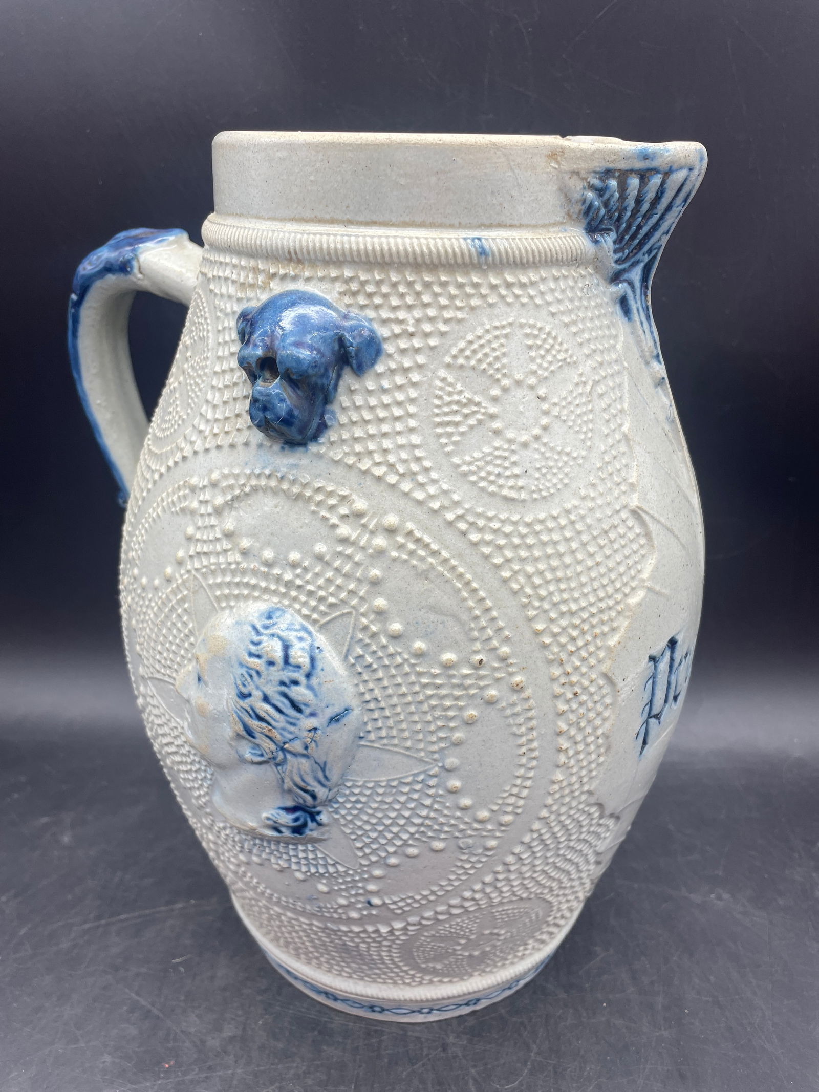 ANTIQUE WHITES UTICA GEORGE WASHINGTON PROSIT SALT GLAZE STONEWARE PITCHER JUG (1 of 8)