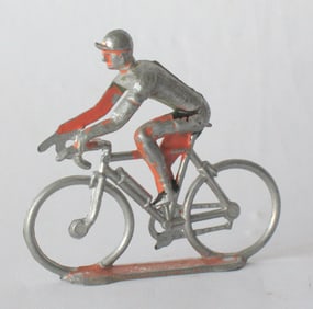 Vintage cast metal bicycle & rider paper weight.