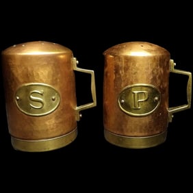 Solid Copper with Brass Accents Range Salt and Pepper Shakers