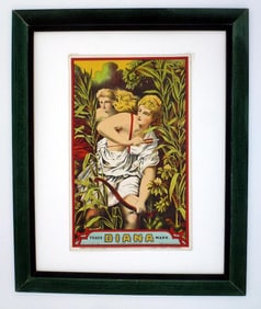Framed, late 1800's tobacco crate label&nbsp; "Diana"