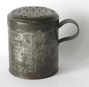 Antique tinsmith made sugar or spice handled shaker.