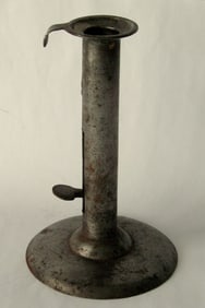 Antique iron hog scraper candle stick