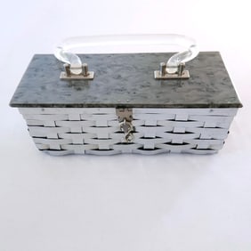 Dorset Rex Fifth Avenue Woven Metal Hand Bag Purse with Lucite Handle and Lid
