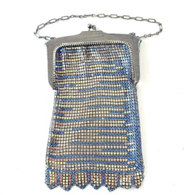 Art Deco Scalloped Enameled Metal Mesh Purse Vintage circa 1930