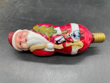 VINTAGE Glass Large Figural Light Bulb Christmas Santa Claus 4"