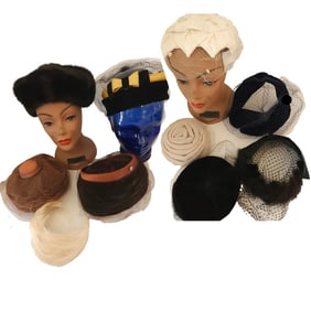 Woman’s Hats Circa 1940-60 plume, pillbox, fur.