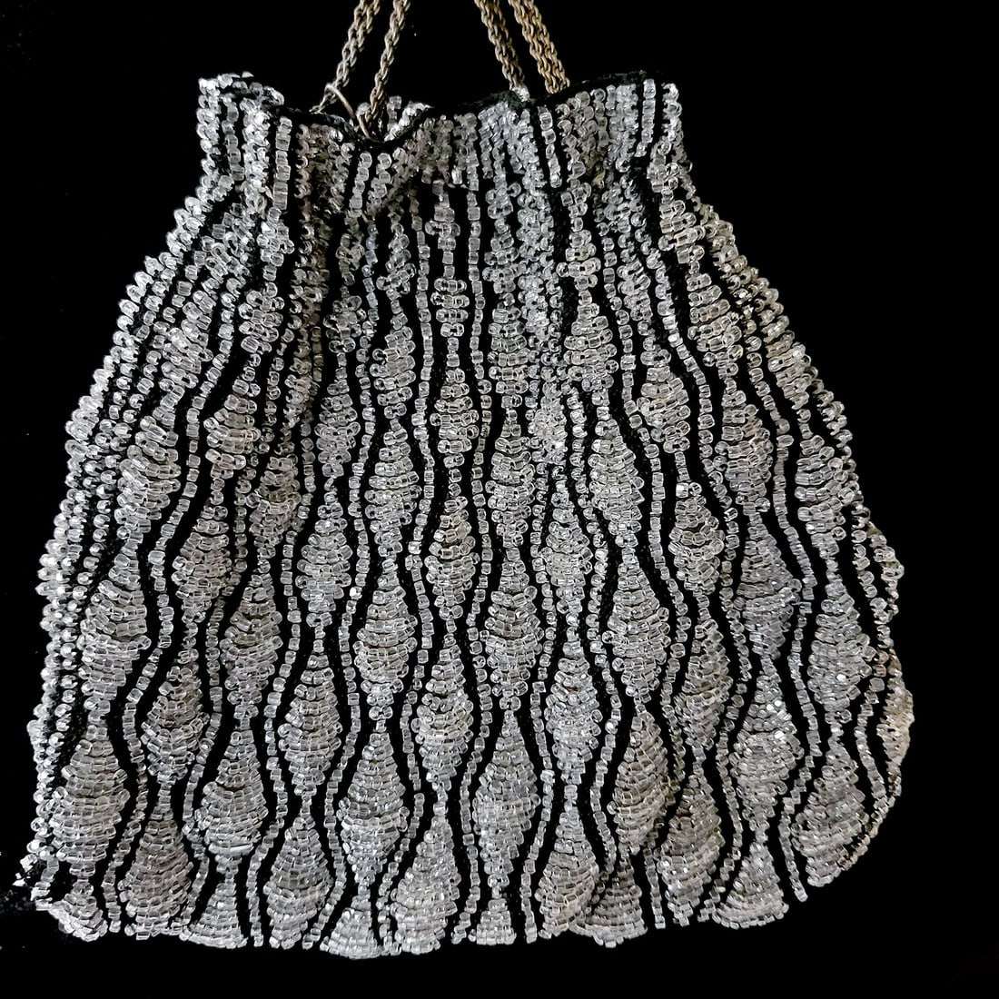 Vintage Beaded Black Drawstring Purse (1 of 7)