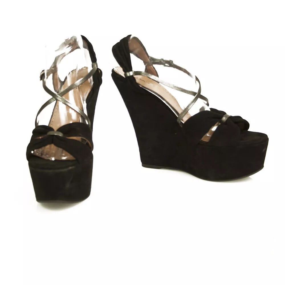 Alaia Black Suede Leather High Heel Wedges Platform Sandals Shoes size 40 (1 of 9)