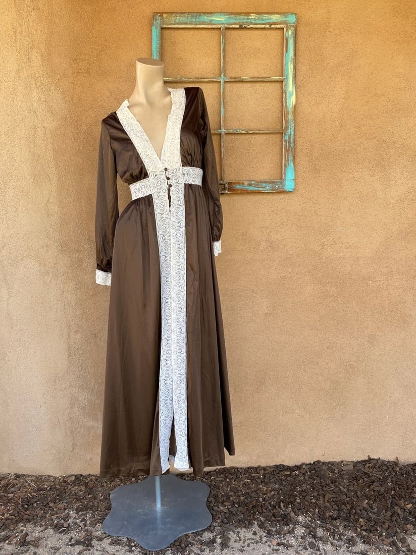 Vintage 1970s Brown Nightgown Peignoir Set Miss Elaine Sz S up to B34 (1 of 10)