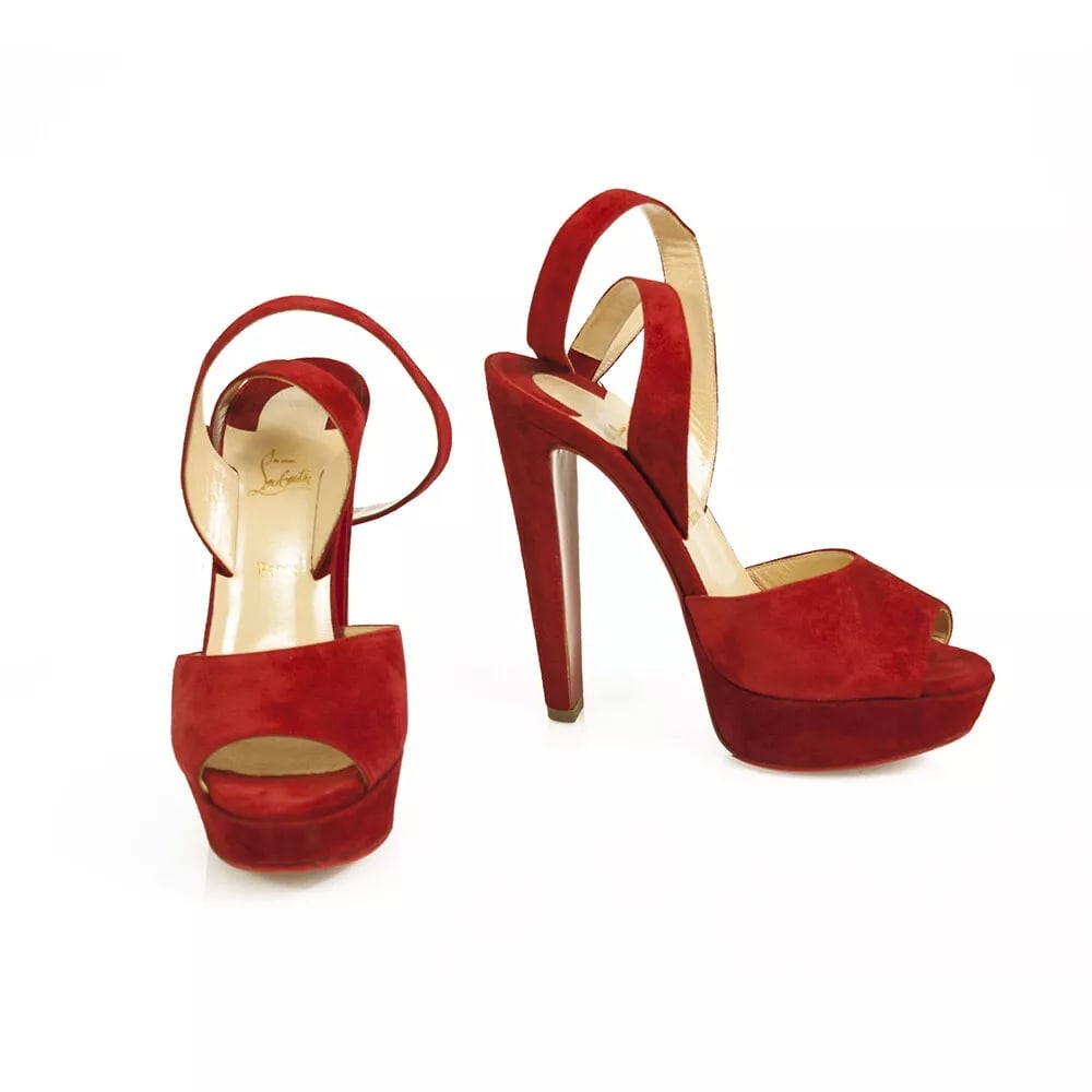 Christian Louboutin Louloudance Red Suede Platform Red Sole Sandal Heels 37,5eu (1 of 9)