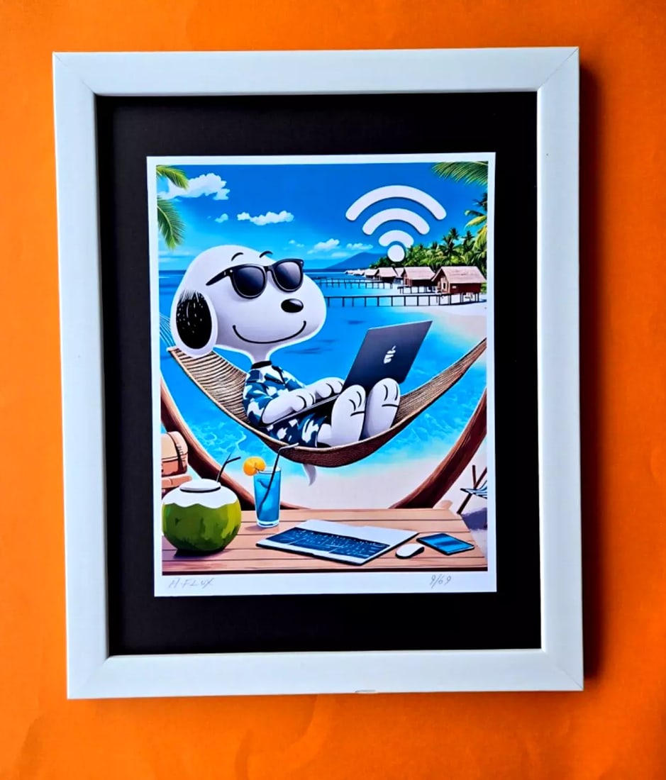 AIDAN FLUX | Hand Signed Print Framed LtdEd of 69 COA SNOOPY DIGITAL NOMAD (1 of 2)