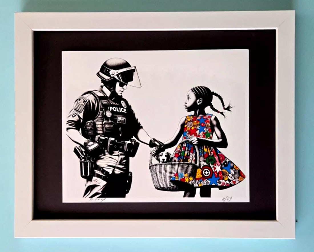 AIDAN FLUX Hand Signed Authentic LtdED Print Framed Banksy Police and Girl COA! (1 of 5)