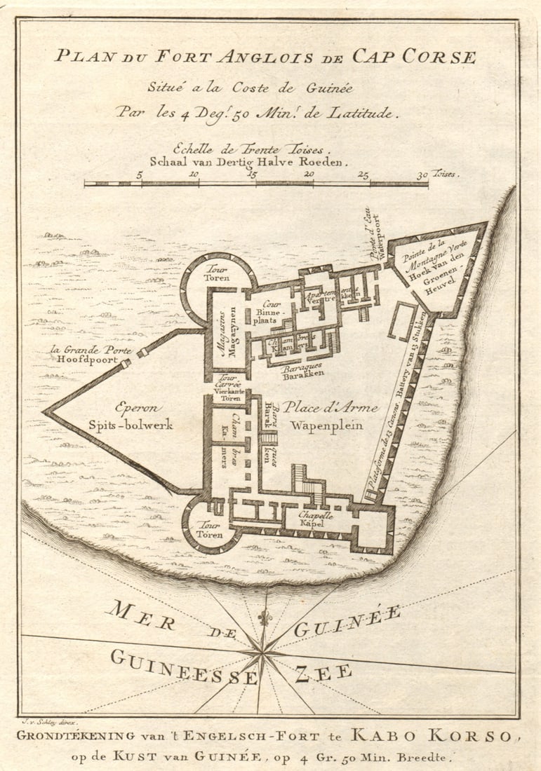 Fort Anglois de Cap Corse'. Cape Coast Castle, Ghana BELLIN/SCHLEY 1748 map (1 of 1)