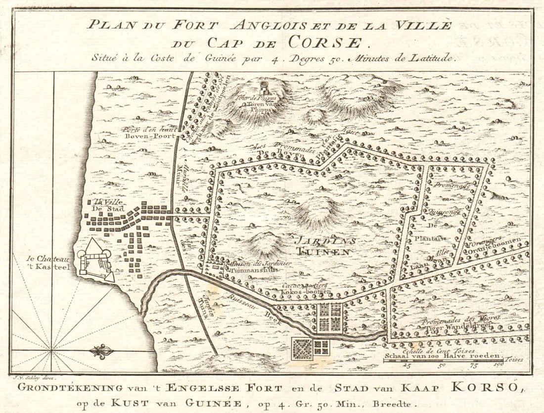 Cap de Corse'. Cape Coast Castle town city plan, Ghana. BELLIN/SCHLEY 1748 map (1 of 1)