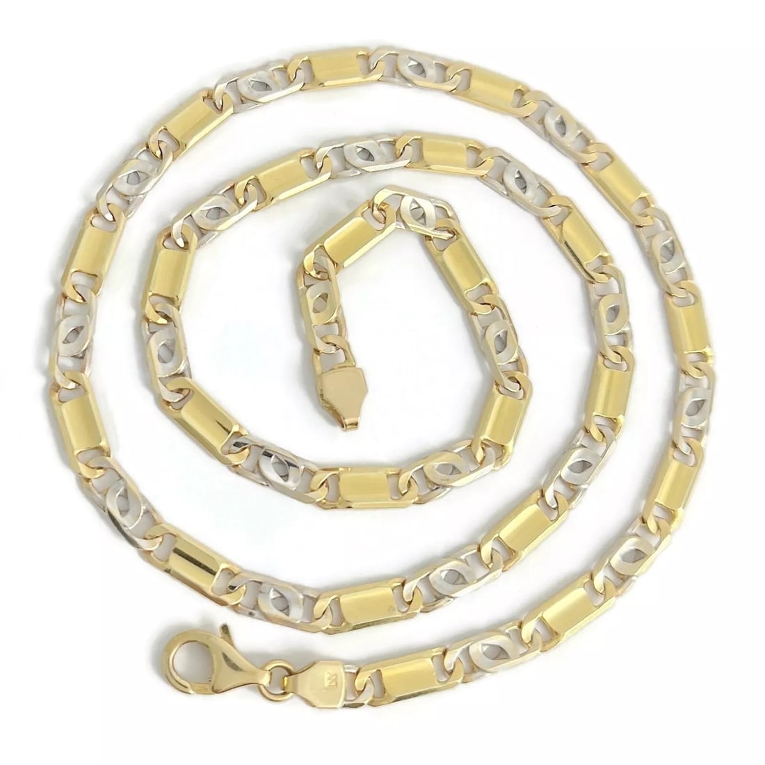 Two-Tone Tiger-Eye Chain Link Necklace 14K Yellow Gold, 20 Inches, 26.12 Grams (1 of 5)
