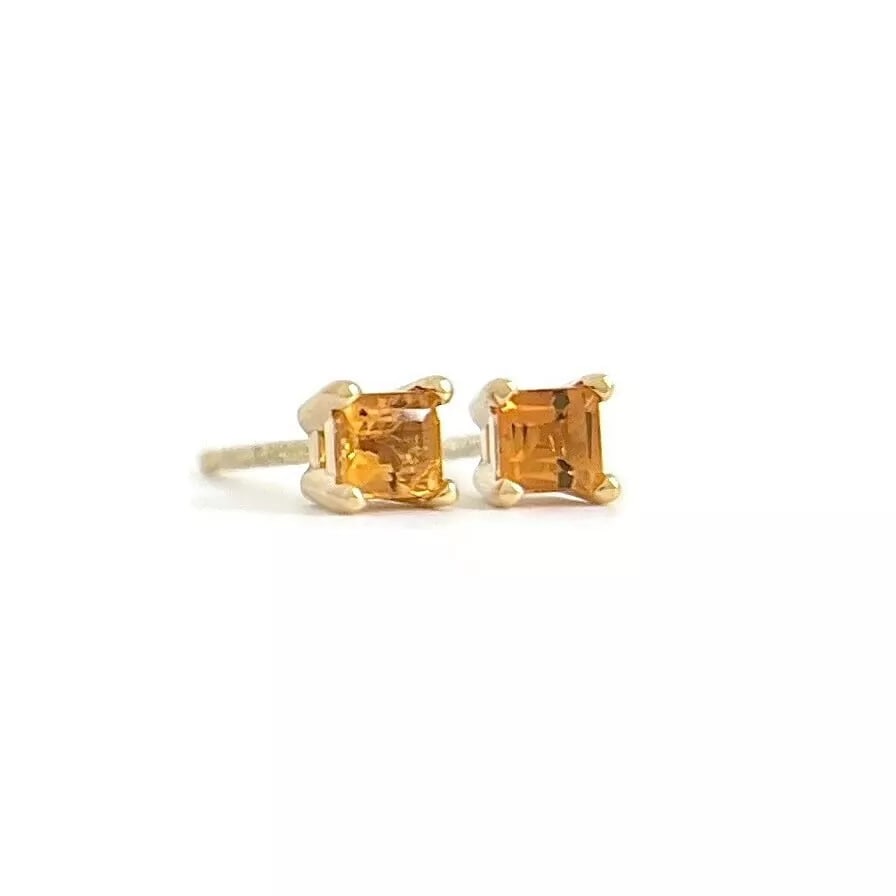 Small Square Princess Cut Orange Citrine Stud Earrings 14K Yellow Gold, .26 CTW (1 of 5)