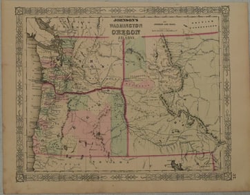 1863 Johnson Map of Washington, Oregon and Idaho -- Johnson's Washington, Oregon and Idaho