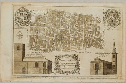1767 London Magazine Map of "Breadstreet Ward and Cordwainers Ward…"