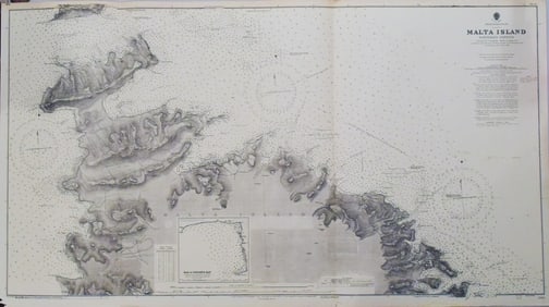 1893 (Updated in 1947) British Admiralty Nautical Chart of Northern Malta
