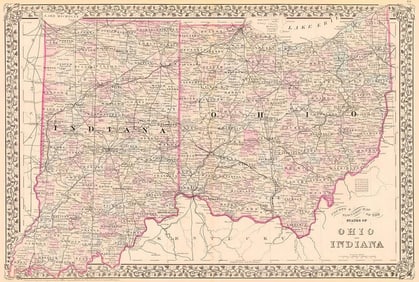 County & Township Map of the States of Ohio and Indiana.