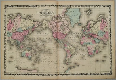 1863 Johnson's World on Mercator's Projection