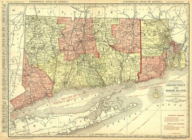Rand-McNally New Commercial Atlas Map of Connecticut And Rhode Island