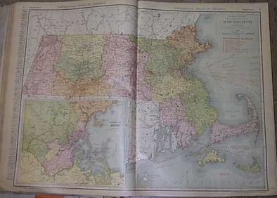 Rand-McNally New Commercial Atlas Map of Massachusetts