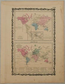 1863 Johnson Map of the World Illustrating the Animal Kingdom and Productive Industry