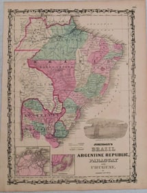 1863 Johnson Map of Brazil, Argentina, Paraguay and Uruguay -- Johnson's Brazil Argentine Republic