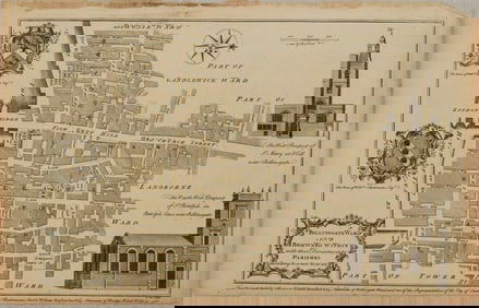 1767 London Magazine Map of "Billigsgate Ward and Bridge Ward within…"