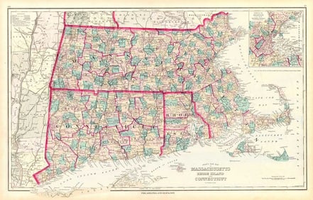 Gray's New Map of Massachusetts, Rhode Island And Connecticut. by Frank A. Gray