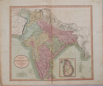 1806 Cary Map of India, Pakistan and Sri Lanka -- A New Map of Hindoostan, from the Latest