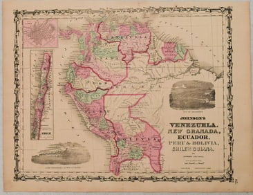 1863 Johnson's Map of Northern South America and Chile -- Johnson's Venezuela, New Granada, Ecuador,
