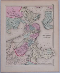 1855 Colton Map of Boston -- Map of Boston and Adjecent Cities