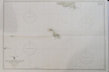 1947 British Admiralty Nautical Chart of Appoaches to Malta