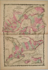 1863 Johnson's Lower Canada and New Brunswick [on sheet with] Upper Canada