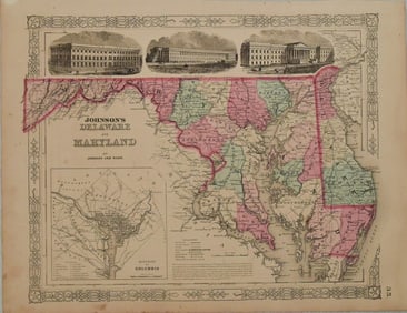 1866 Johnson Map of Maryland and Delaware -- Johnson's Delaware and Maryland