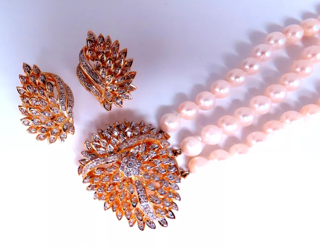 Angel Wings Diamond Earrings & Pendant Pearl Strand Necklace 14kt Gold 12386 (1 of 9)