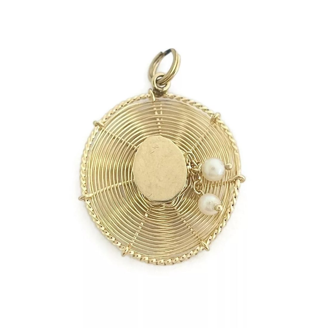 Vintage 1960's Pearl Hat Necklace Pendant Bracelet Charm 14K Yellow Gold 2.05 Gr (1 of 7)