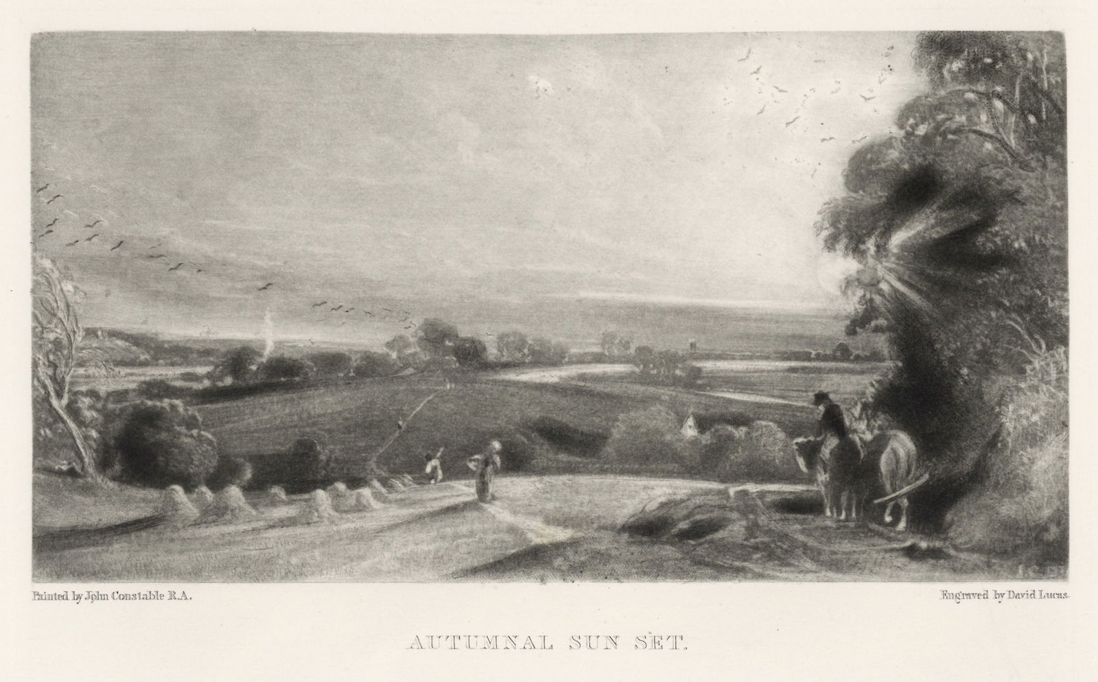 John Constable mezzotint "Autumnal Sun Set": Medium: mezzotint (engraved by David Lucas after the John Constable painting). Printed in 1855 on cream wove paper for the "English Landscape Scenery" portfolio, published in London by Henry Bohn. Pla