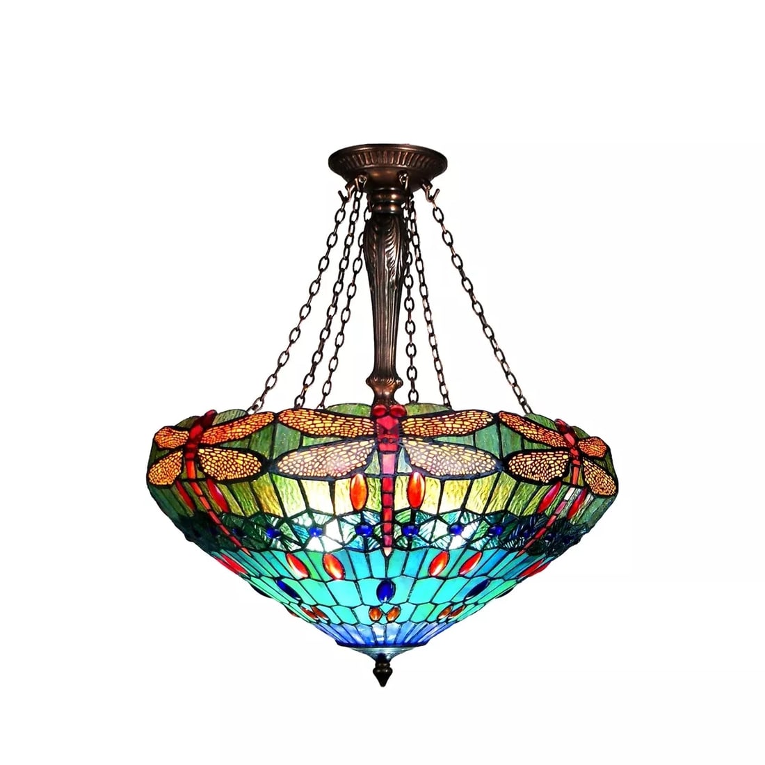 24" Wide Stained Glass Dragonfly Inverted Pendant Ceiling Light (1 of 2)