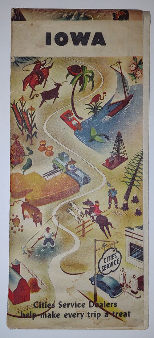 Cities Service Highway Map of Iowa: Publication Date: c1940 Title: Cities Service Highway Map of Iowa Cartographer: GOUSHA, H. M. COMPANY Publisher: STANDARD OIL COMPANY incorporated in KENTUCKY Height: 17.25 Width: 26 Red and black and