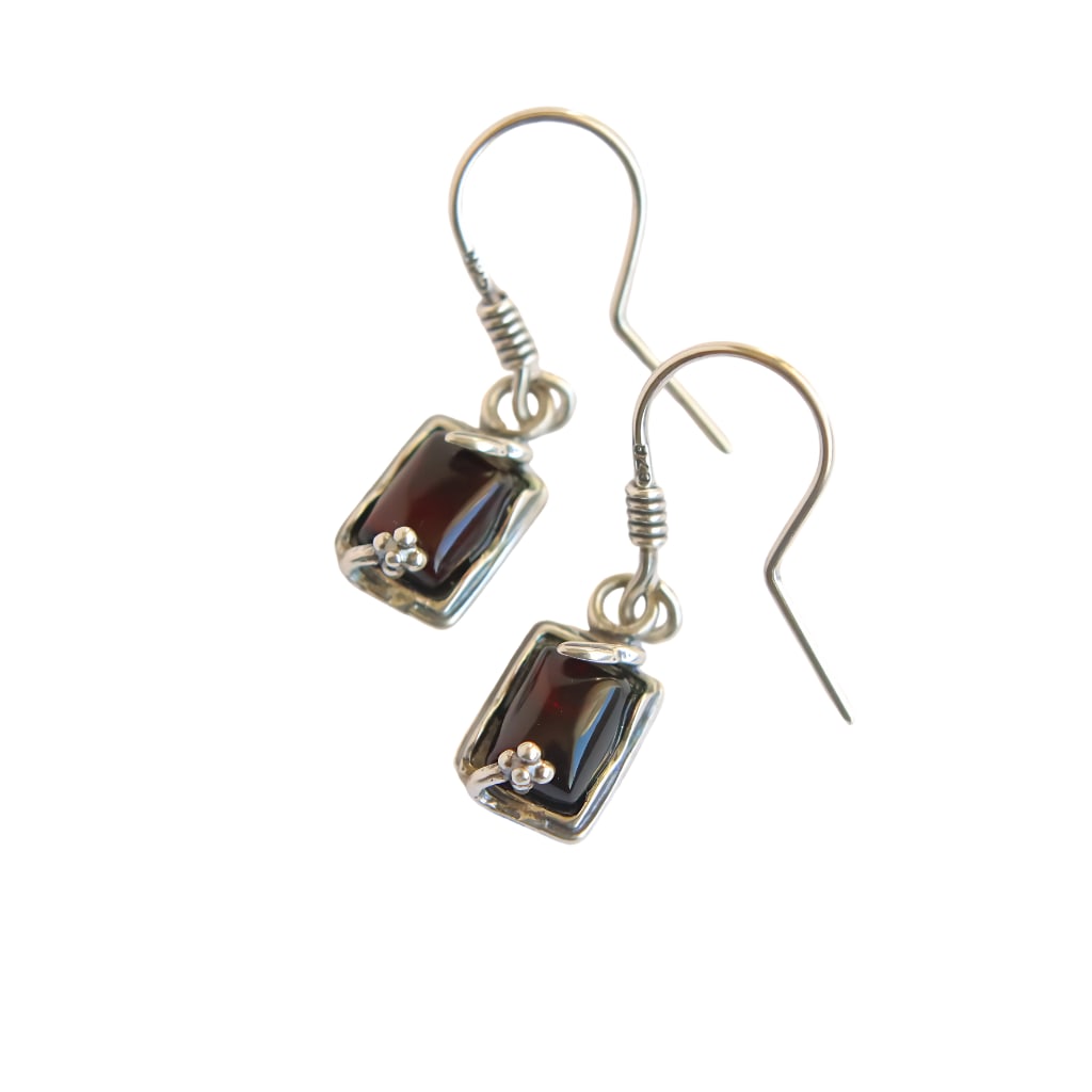 BALTIC BLACK CHERRY AMBER TINY FLOWER DANGLE EARRINGS IN 925 STERLING SILVER (1 of 5)