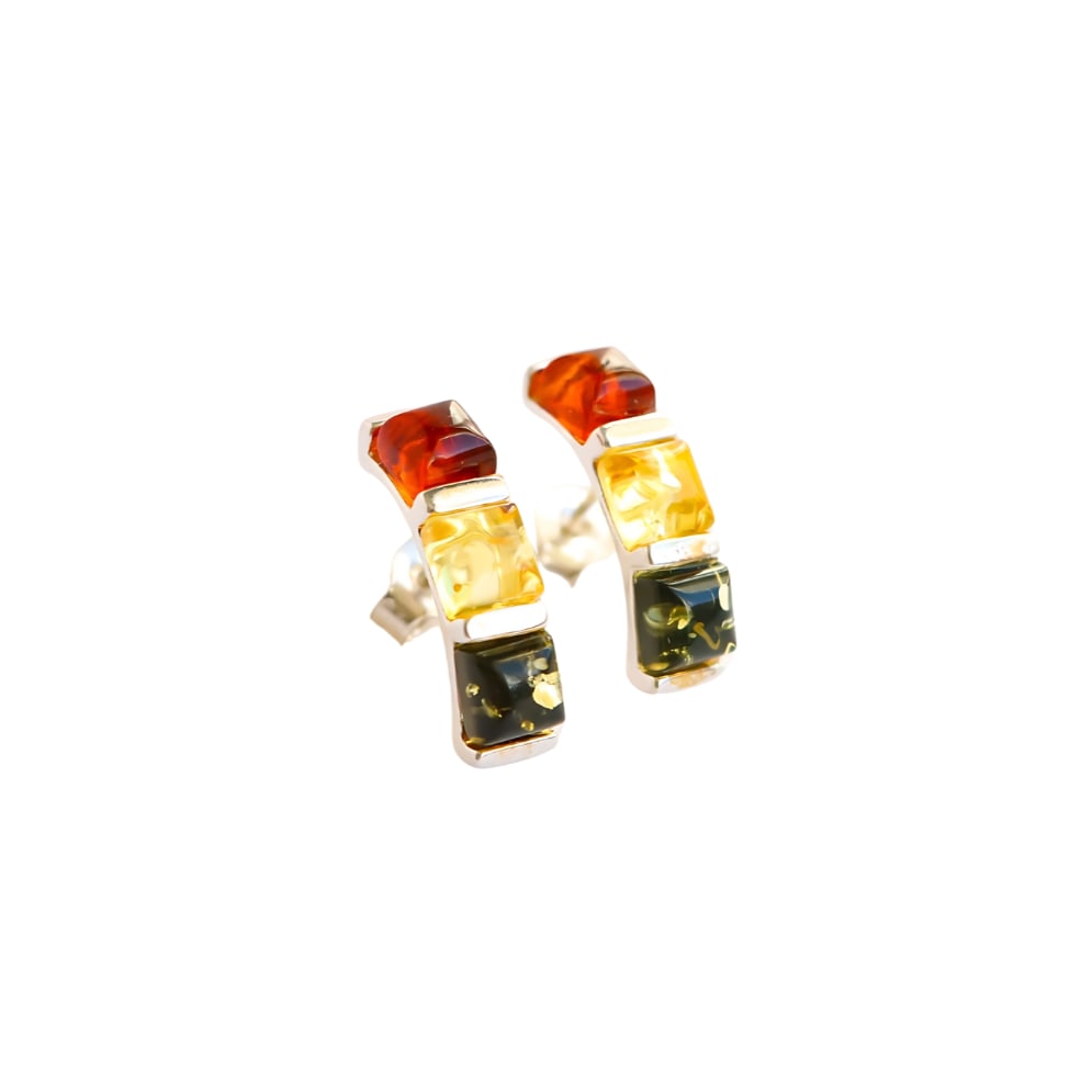 BALTIC AMBER TRICOLOR CLIMBER STUD EARRINGS IN 925 STERLING SILVER (1 of 6)