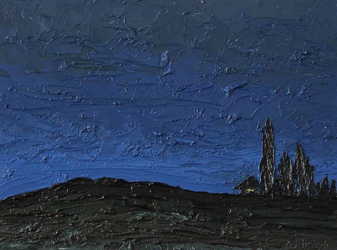 Oil painting Quiet night Andriy Klishyn: 41KLISH Painter: Andriy Klishyn Size: 23.5x30 cm/9.25x11.81 inches Components: oil, dvp Original painting CONDITION: excellent ARTIST: Born on February 27, 1958 in the city of Kirovabad, Republic of A