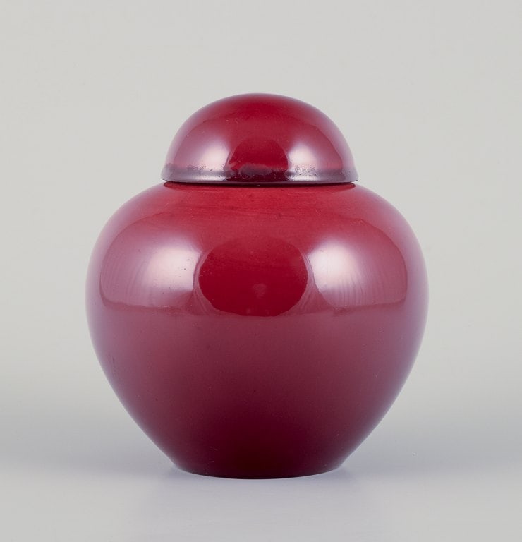 Paul Millet for Sevres, France. Unique lidded ceramic jar with oxblood glaze. (1 of 5)