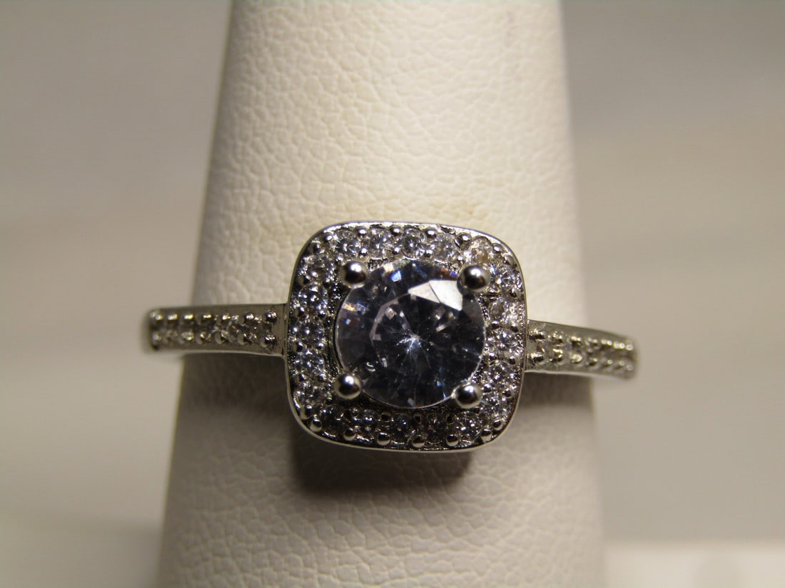 Costume Pale Blue/Clear Glass Ring,  Halo, Engagement Style,  Sz. 8.5  1990's-2000's (1 of 6)