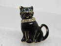 Vintage Black Enameled Cat Brooch, Signed Monet, Rhinestones, 1970's-1980's
