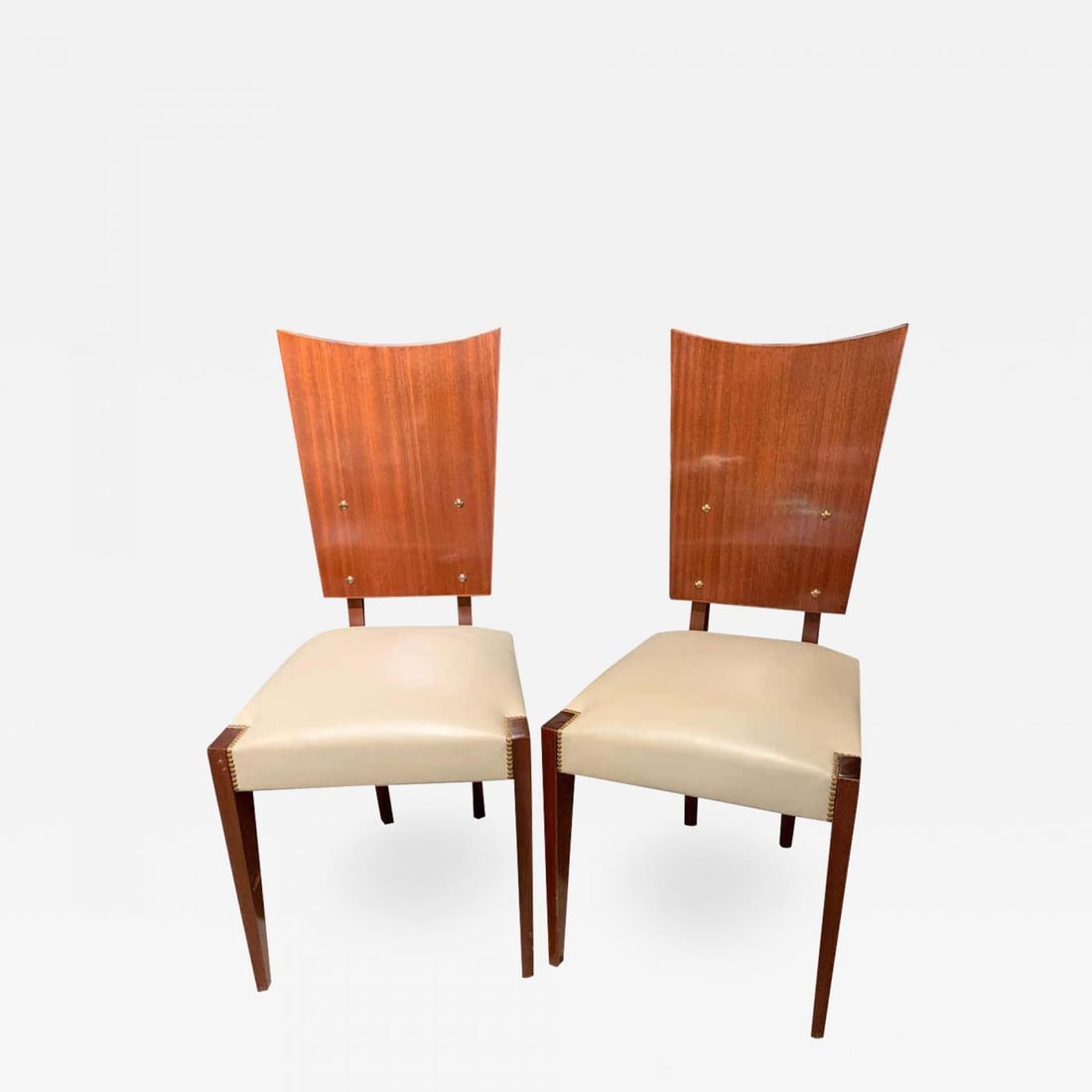 Set of Five French Andre Sornay Style Mid-Century Modern Dining / Side Chairs: Set of Five French Andre Sornay Style Mid-Century Modern Dining / Side Chairs Set of five Mid-Century Modern or Art Deco style shield back dining, office or side chairs. Each having a Macassar style h