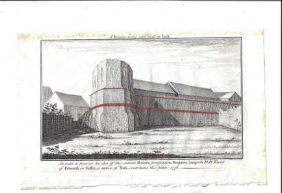 1736 Two Engravings Roman Tower and Plan Yorkshire